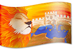 Hand painted silk: The Lion of Judah over Jerusalem Design